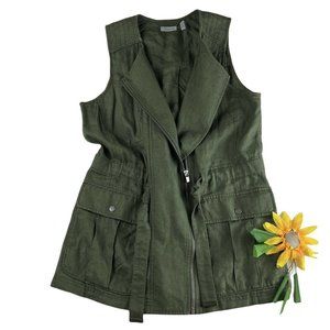 Athleta Wanderabout Size Small 100% Linen Olive Utility Tunic Length Zip Vest